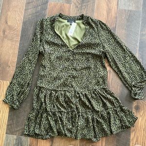 Green Leopard Print Oversized Blouse